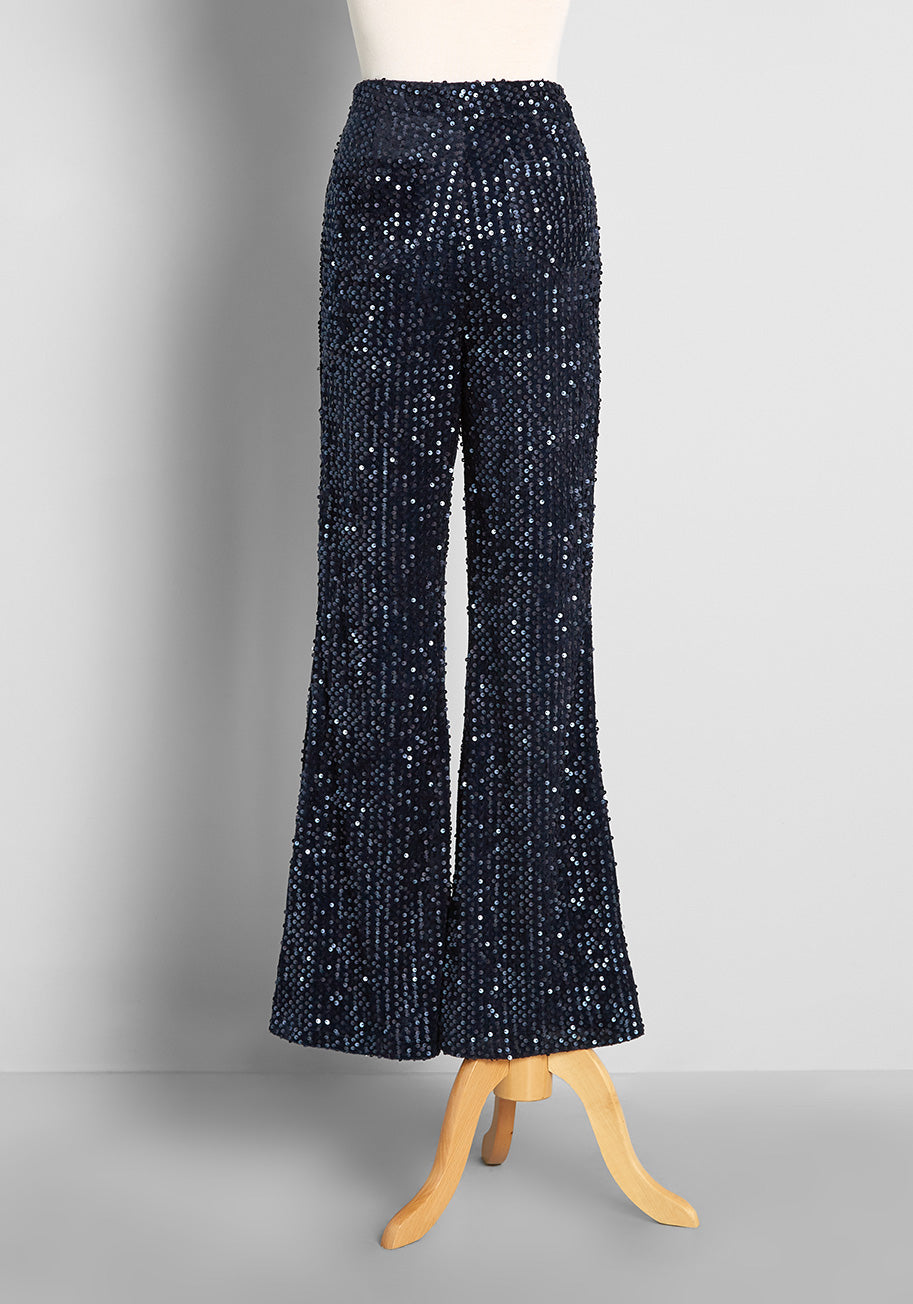 A Memorable Midnight Sequin Flare Pants