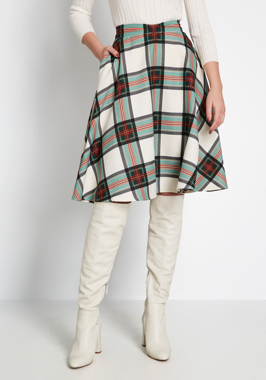 Potluck Hostess Plaid Midi Skirt