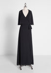Halter Wrap Belted Sheer Vintage Self Tie Button Closure Polyester Sheer Sleeves Maxi Dress