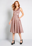 Tall Jacquard Fitted Back Zipper Pocketed Dots Print Sleeveless Fit-and-Flare Party Dress/Midi Dress