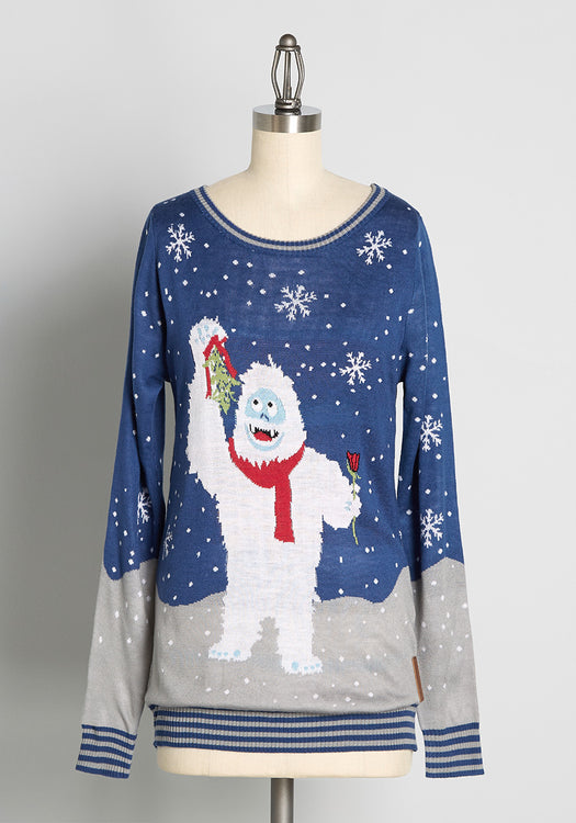 Yeti to Party Light Up Ugly Christmas Sweater - Blue - M