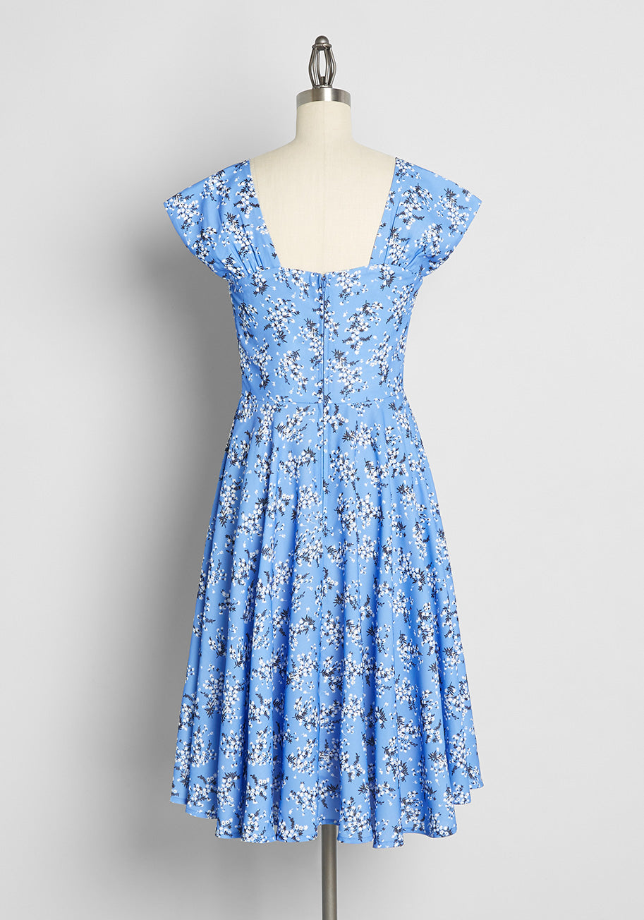 Bonnie Blue Blossoms Fit And Flare Dress