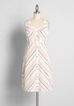 Short Back Zipper Vintage Fitted Pocketed Button Front Tank Cotton Chevron Print Summer Sweetheart Fit-and-Flare Dress