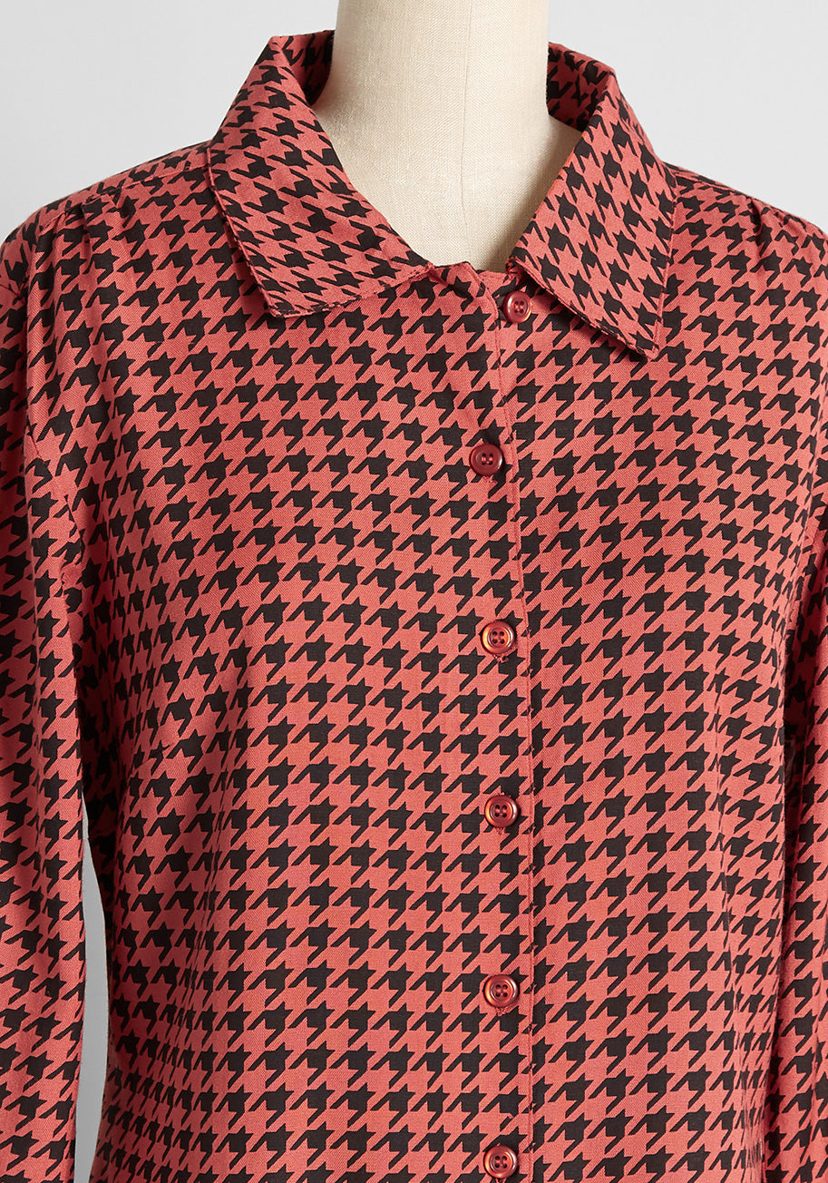 Happy For Houndstooth Button-Up Top