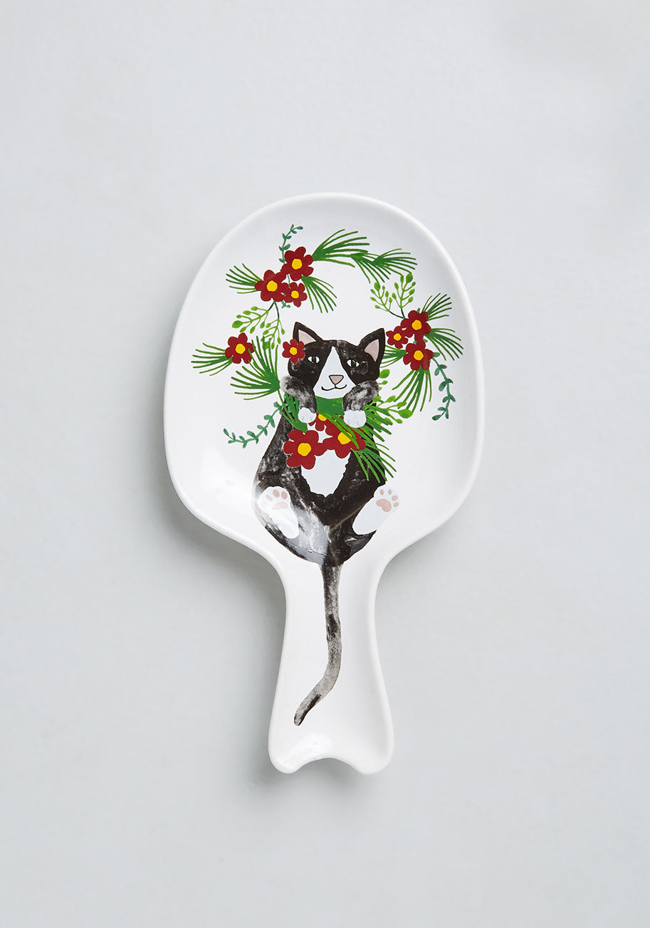 Purr-fect Holiday Ceramic Spoon Rest