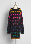 Crew Neck Long Sleeves Sweater General Print Stretchy Ribbed Dress