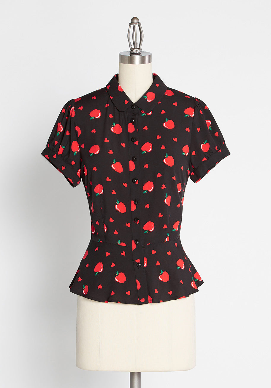 ModCloth x Collectif Apple Of Our Eye Button Front Blouse