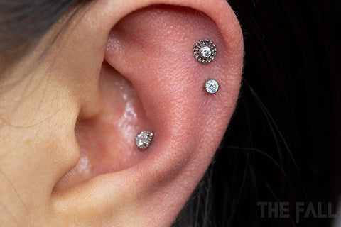conch piercing with white gems
