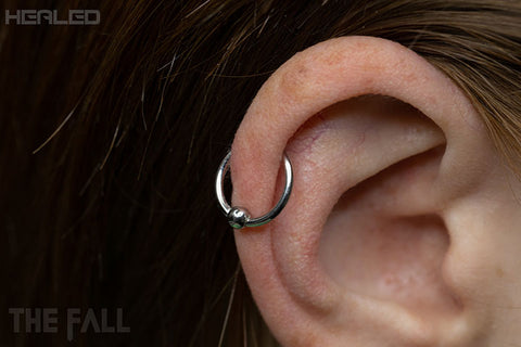 healed Helix piercing with a stainless steal ring