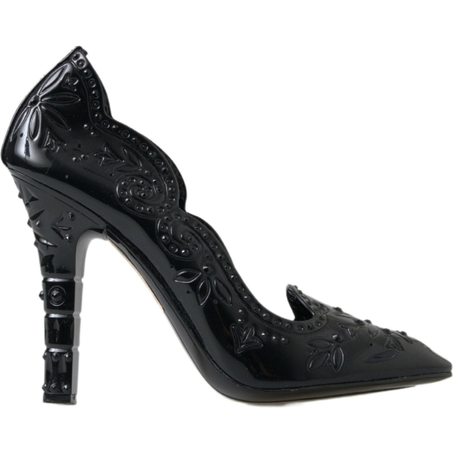 Dolce & Gabbana | Black CINDERELLA Floral Crystal Heels Shoes | McRichard Designer Brands