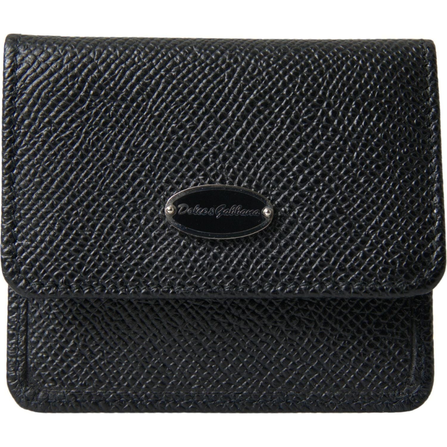 Dolce & Gabbana | Black Textured Leather Bifold Logo Coin Purse Wallet | McRichard Designer Brands