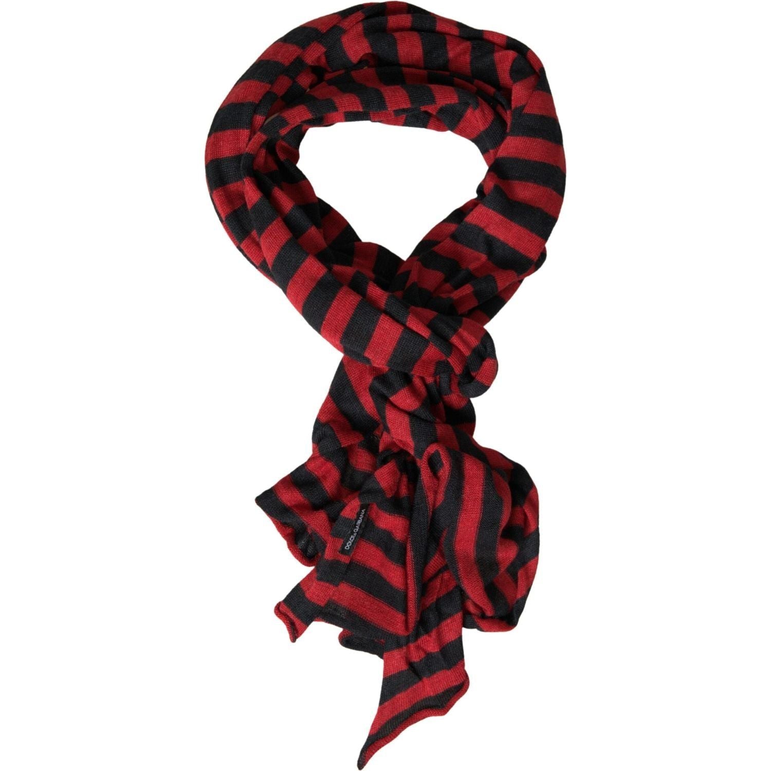 Dolce & Gabbana | Red Black Stripes Acrylic Wrap Shawl Scarf | McRichard Designer Brands
