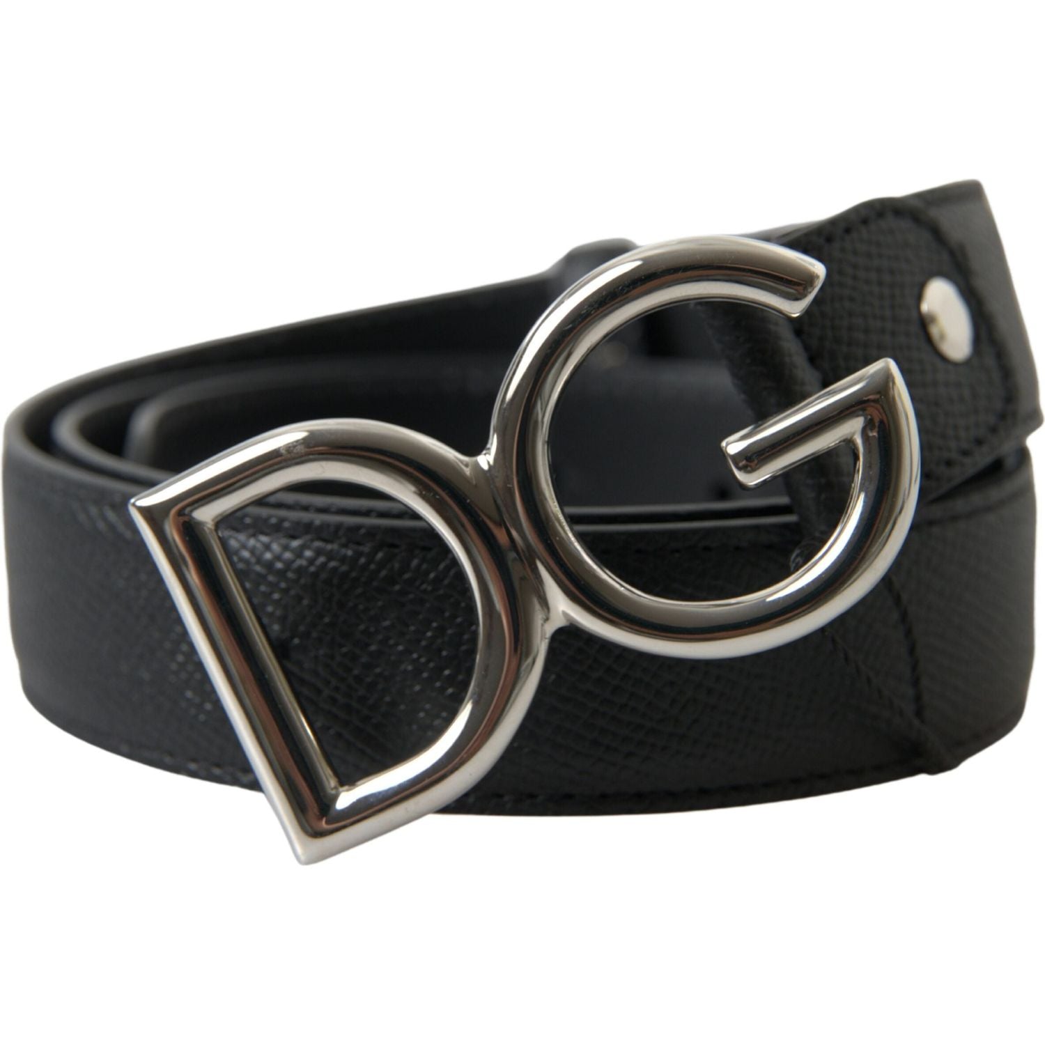 Dolce & Gabbana | Black Leather Silver Logo Metal Buckle Belt | McRichard Designer Brands