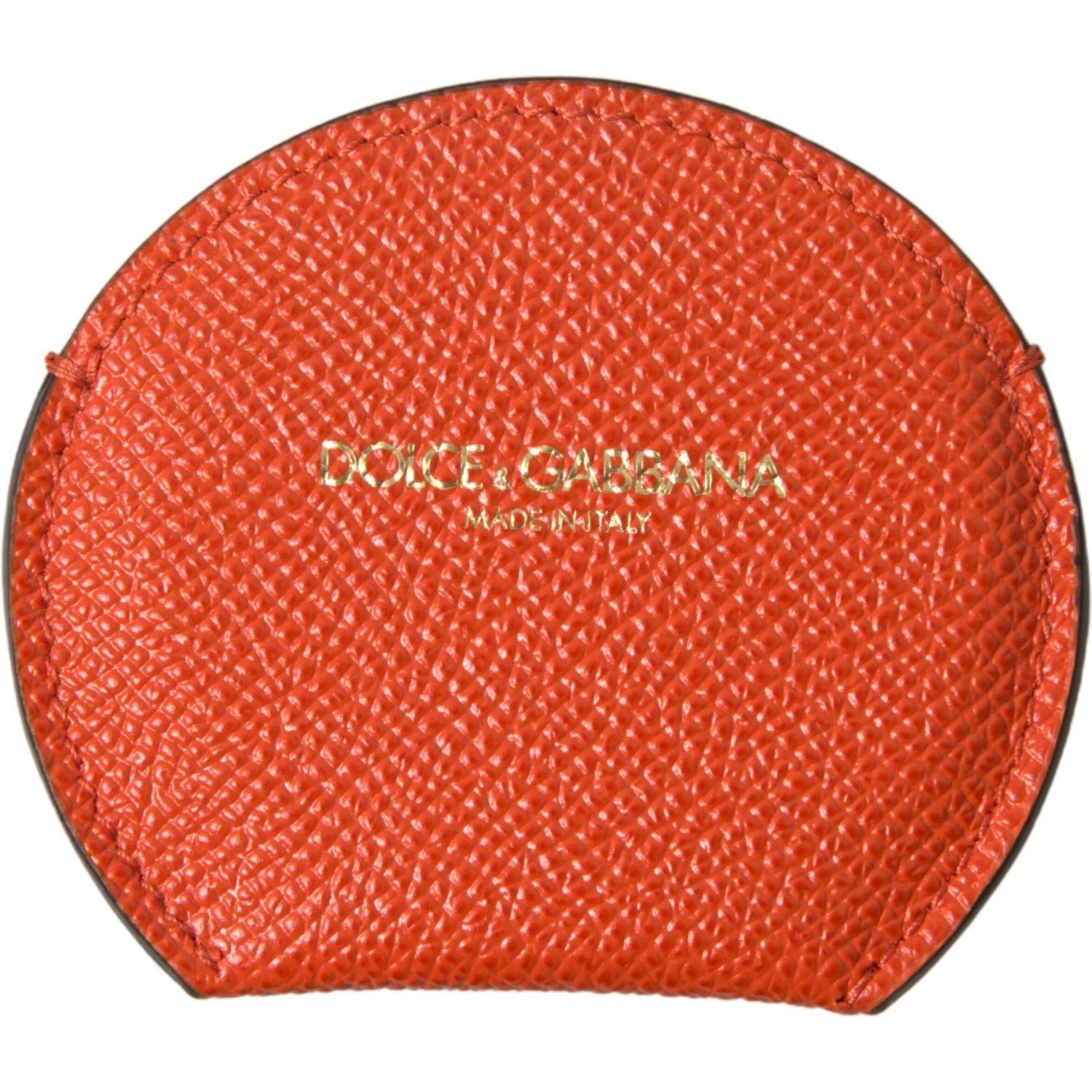 Dolce & Gabbana | Orange Calfskin Leather Round Logo Hand Mirror Holder | McRichard Designer Brands