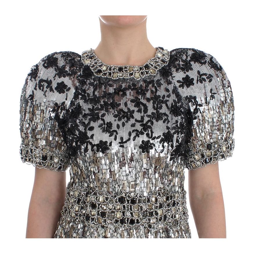 Dolce & Gabbana Crystal Silver Runway Handmade Dress 