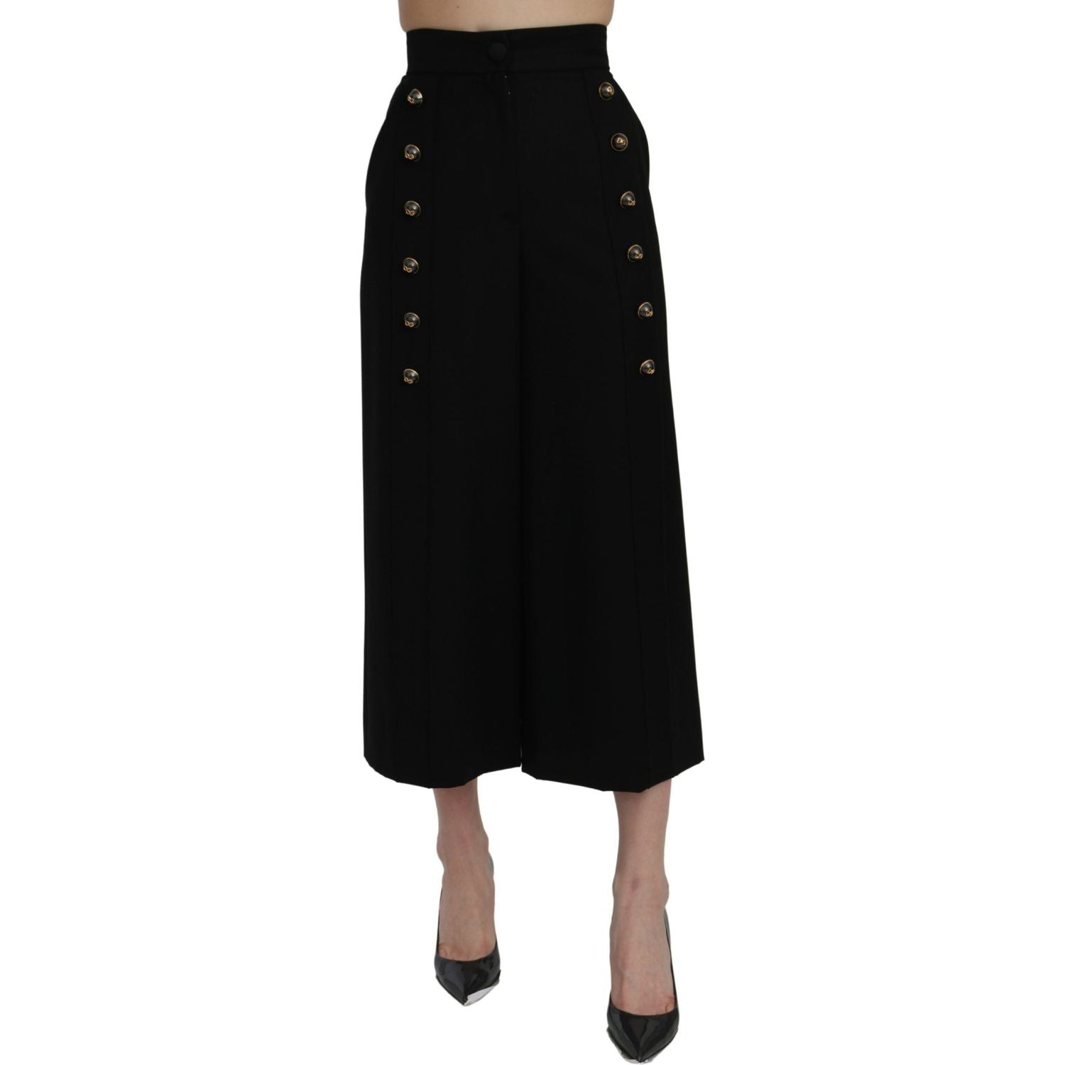 Dolce & Gabbana | Black High Waist Wide Leg Cropped Pants | McRichard Designer Brands