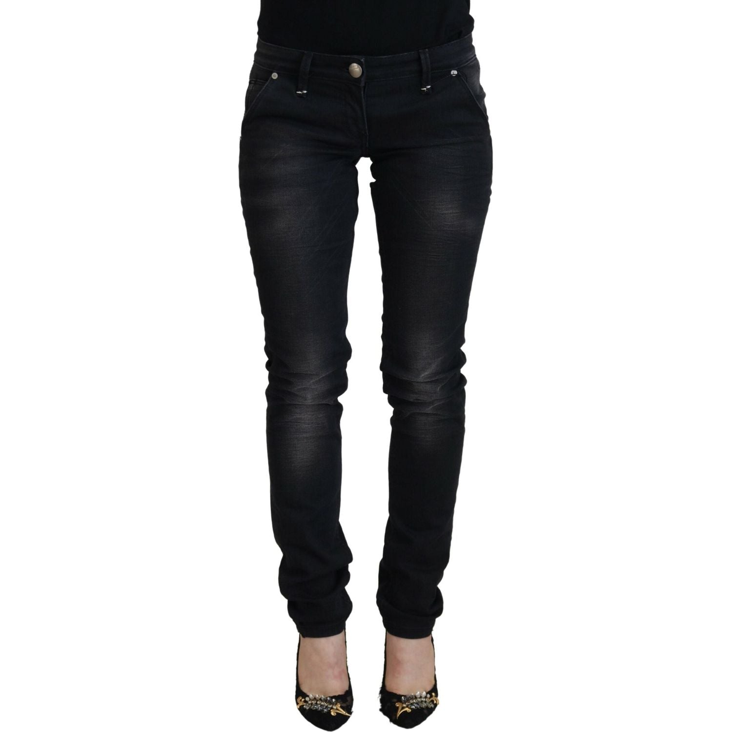 Acht | Black Washed Cotton Skinny Women Casual Denim Jeans | McRichard Designer Brands