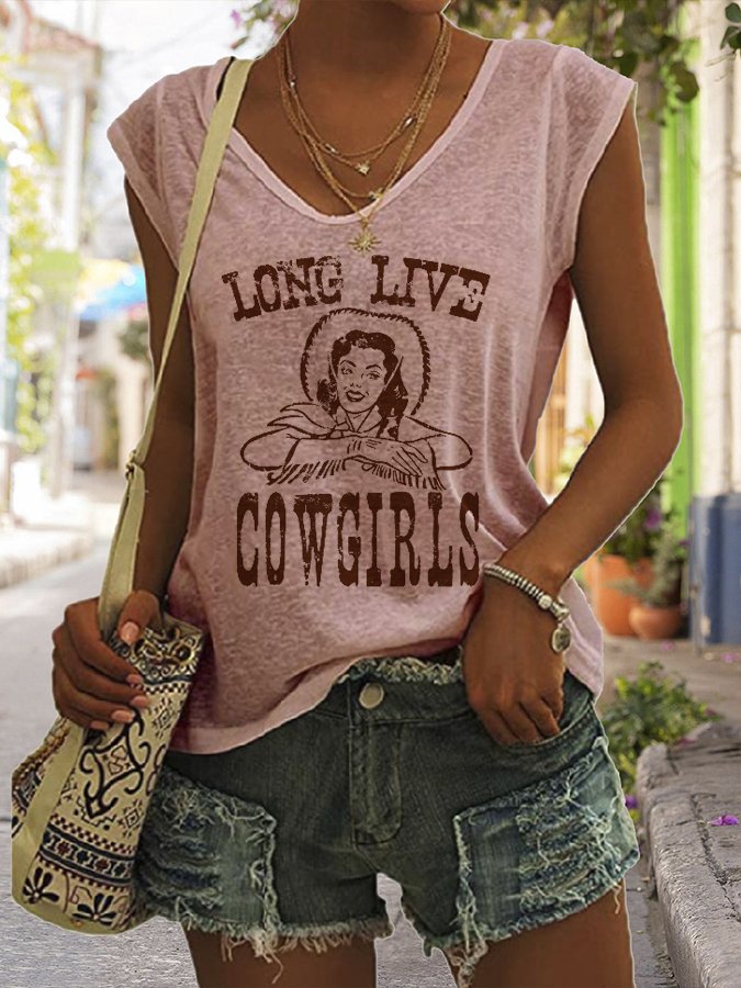 Women's LONG LIVE COWGIRLS Letter Printed Sleeveless T-Shirt