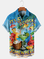 Men's Casual Hawaiian Wine Glass Print Shirt