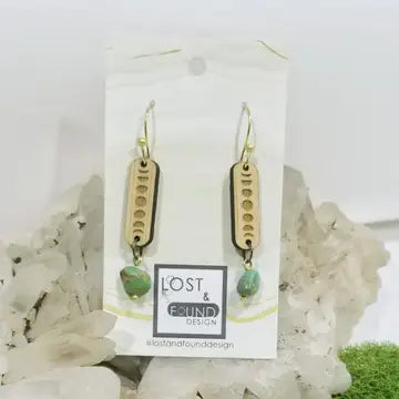 Moon Phases Wood Earrings with Turquoise Stone