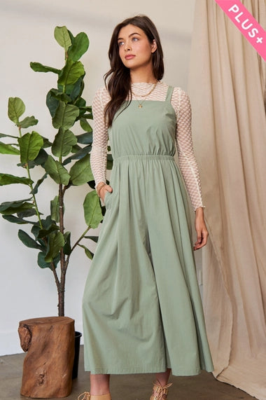 Plus Creased Wide Legs Elastic Waist Jumpsuit