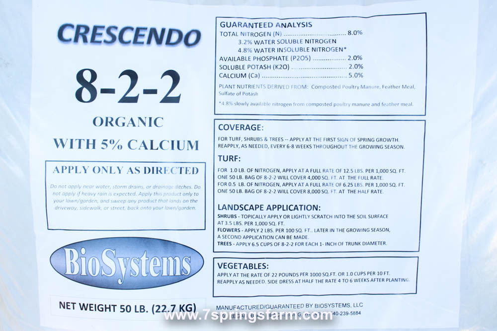 Crescendo Organic Fertilizer 8 2 2 Full Pallet 40 X 50 Lb Seven Springs Farm Supply