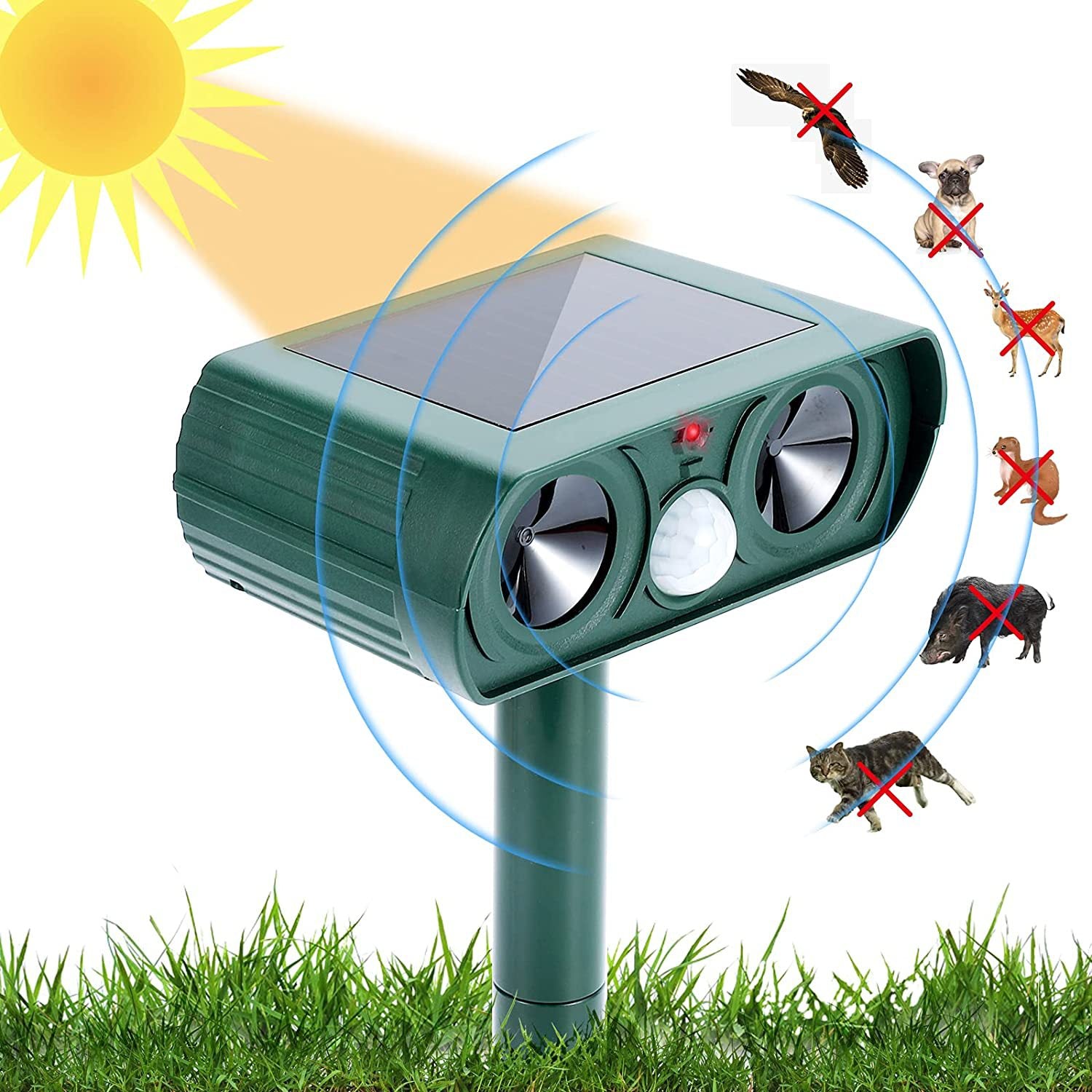 Solar Power Ultrasonic Animal Repellent - Infrared Sensor Waterproof Animal Deterrent