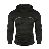 Men's Black Color Stitching Casual Hoodie 218