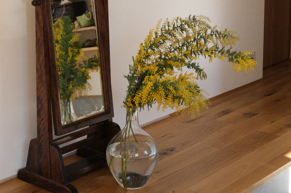 ミモザ 大きな花瓶 ガラス 透明