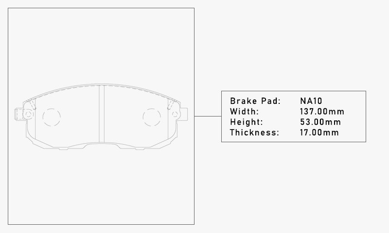 Elig NA10 Brake Pad - Width: 137.00mm, Height: 53.00mm, Thickness: 17.00mm