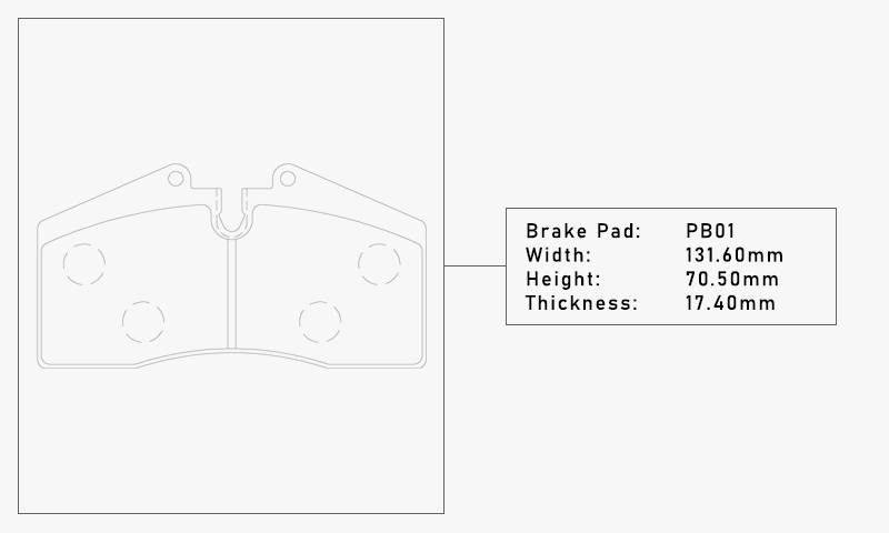 Elig PB01 Brake Pad - Width: 131.60mm, Height: 75.50mm, Thickness: 17.40mm