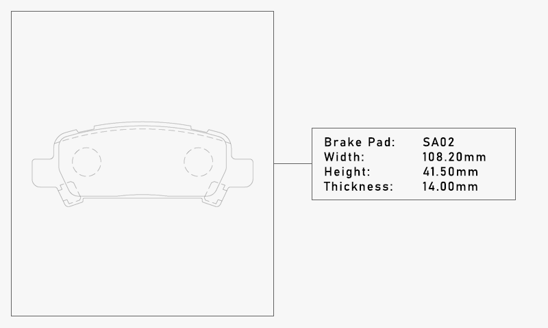 Elig SA02 Brake Pad - Width: 108.20mm, Height: 41.50mm, Thickness: 14.00mm