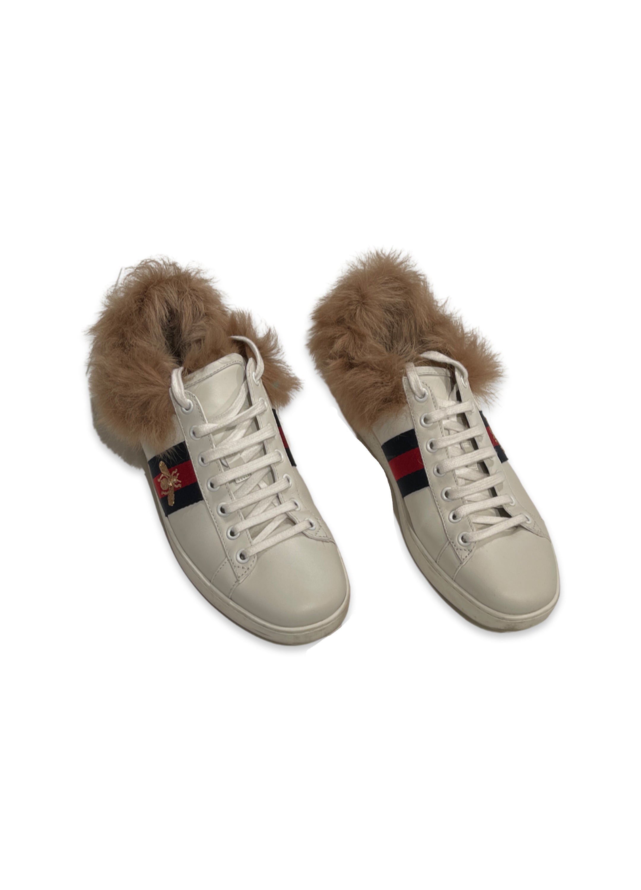 Gucci White Ace Sneaker With Fur – Michèle's Chleiderstübli