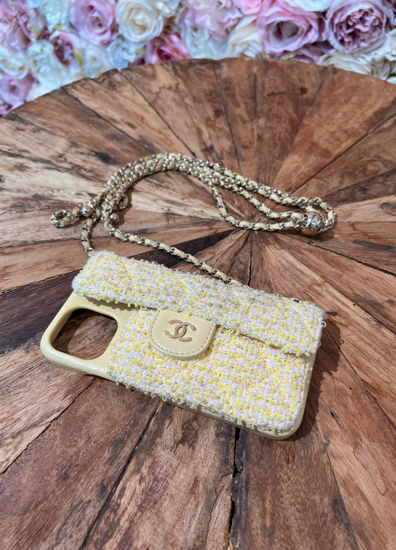 Chanel Iphone 1212Pro Case on Chain Tweed Yellow  Michèles Chleiderstübli