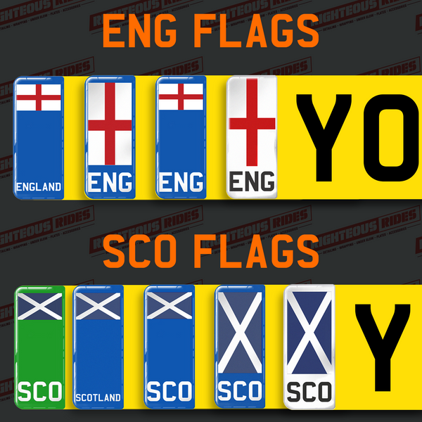ENG, ENGLANG, SCO, SCOTLAND Electric 3D Gel Flag Product Options on a 4D Matte Number Plate