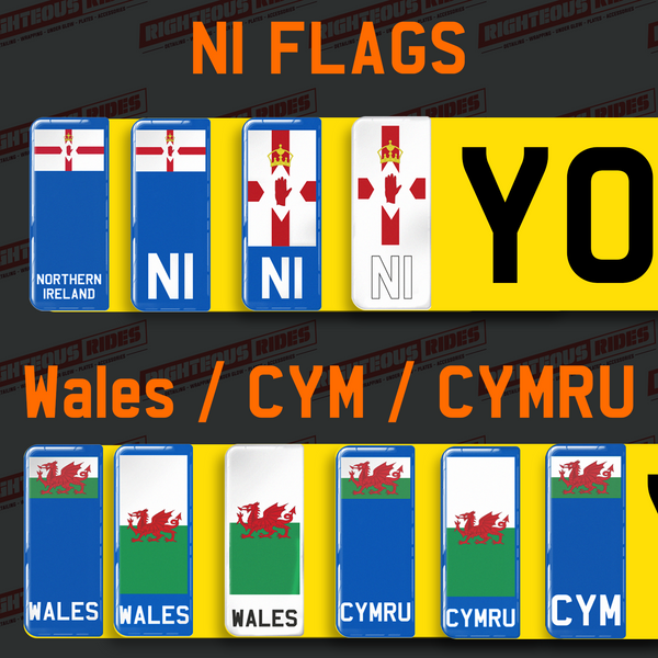 NI, Northern Ireland, Wales, CYMRU, CYM, Electric 3D Gel Flag Product Options on a 4D Matte Number Plate