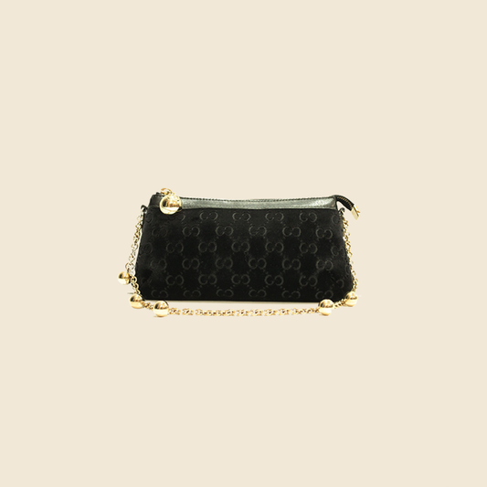 GUCCI BLACK SATIN MINI CHARM CHAIN POCHETTE