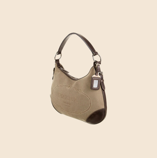 Prada Beige/Brown Jacquard Logo Canvas and Leather Bow Shoulder Bag at  1stDibs