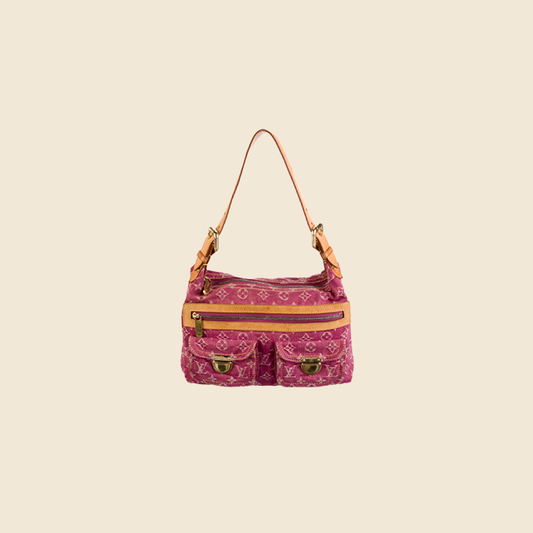 LOUIS VUITTON Mini Pleaty Monogram Denim Shoulder Handbag Fuchsia