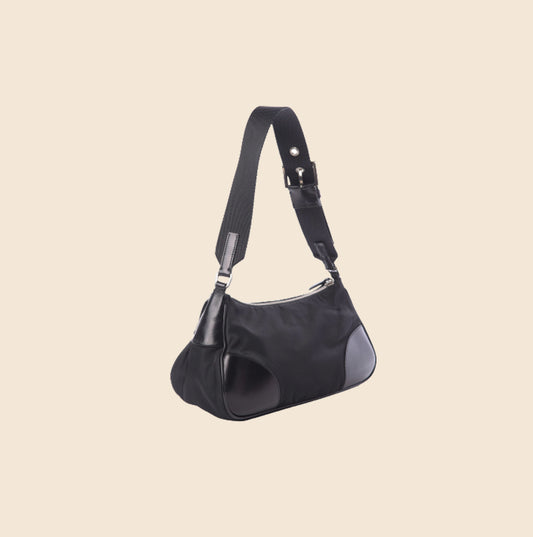 Prada 2000s Black Small Nylon Duffle Tote · INTO