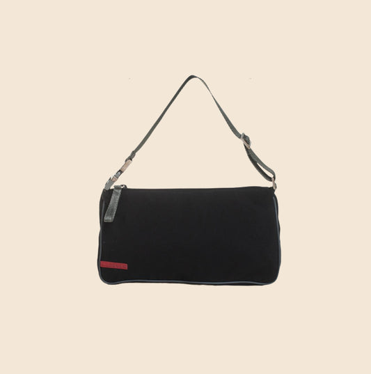 Prada 2000s Black Small Nylon Shoulder Bag · INTO