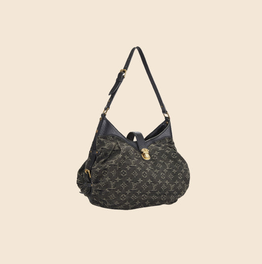 LOUIS VUITTON BLACK MONOGRAM DENIM XS HOBO BAG