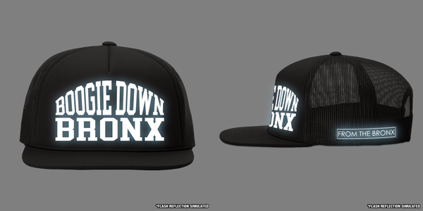 Boogie Down Bronx Trucker Cap Front & Side View with Simulated Flash