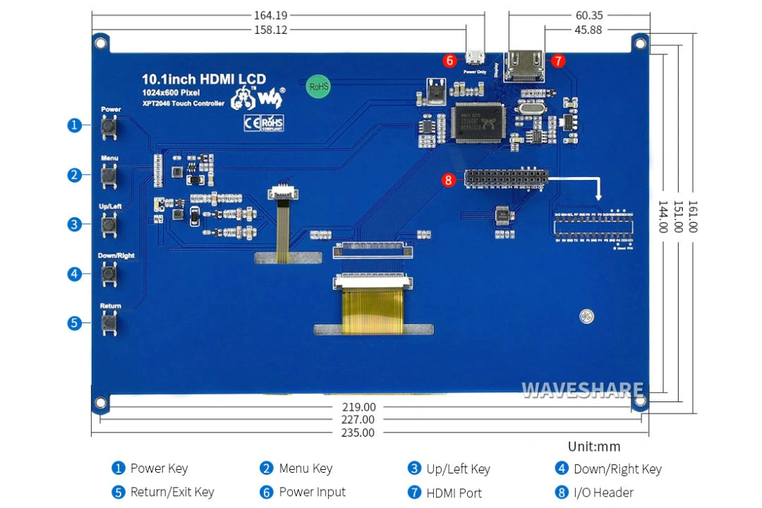 Waveshare 10.1inch HDMI LCD Touch Screen LCD 1024×600