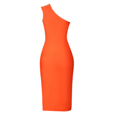 Issa  One ShoulderTrim  Midi Dress-Orange/Beige