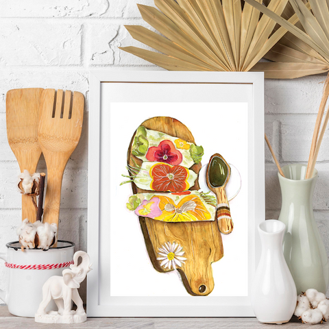 wild dining illustrated,	copyrighted,	patriciajacques.com, unitedwanderlust.com, Patricia Jacques Illustrator, Food illustrator, home decor, art prints, 	MCAD Artsale 2023, artsy gifts, gifts for women, gifts for foodies, gifts for men, housewarming gifts, birthday gifts, holiday gifts,  watercolor food illustrations, kitchen art, kitchen art prints, colorful, whimsical, bright, fun, affordable gifts, recipe Illustration