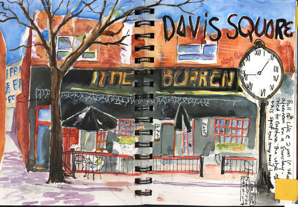 Boston, Davis square, art journal, watercolor artist, marketing collateral illustration, advertising illustration, expressive art, visual art, fine art, marketing illustration, book illustrations, ethereal illustrations, atmospheric landscape, magical realism, timeless, watercolor illustration, travel art, graphic art, stylized, places to visit in the world, architecture illustration, atmospheric painting, dreamscapes, destinations, urban sketching trip, road trips, day trips, water-based mixed media, Woburn illustrator, pen and ink, illustrations, ethereal paintings, hand-lettering, pen and ink	Illustrations, Ethereal paintings, slow travel, Boston pubs.