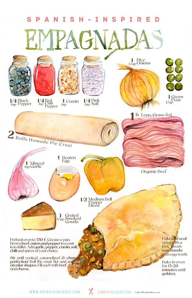  food illustrator, food illustration, watercolor artist, slow food	national empanada day, Illustrations	spring, illustration, art journal, poster illustration, advertising illustration, marketing collateral illustration, kitchen wall art, housewarming gifts, gifts for foodies, gifts for women, gifts for man, gifts for cooks, easy recipes, beef patties recipe, editorial illustrations	, travel lovers	packaging illustration, wall art, atmospheric, graphic illustration, Meat illustration, National Hamburger Day, national empanada day, breakfast, Empanadas, food, mexican food, garlic bulb illustration, culinary illustration, graphic art, Onion illustration, uplifting illustrations, dish illustration, wet wash watercolor, Illustrations, spices, cumin, black peppercorns, pink salt.