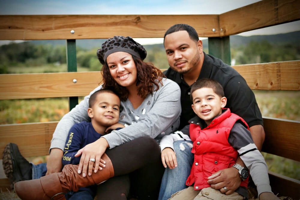 Family sitting in wagon