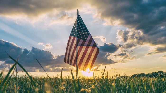 American Flag in a Corn Field